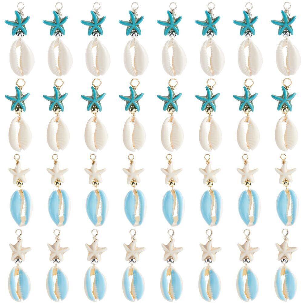 5489 1 Box 40Pcs 4 Styles Starfish Shell Charms Ocean Beach Charms Bulk